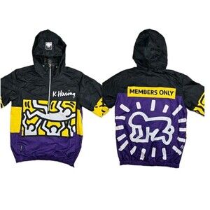 Keith Haring Members Only Windbreaker 1/4 Zip Pullover Hooded Jacket Mens Small